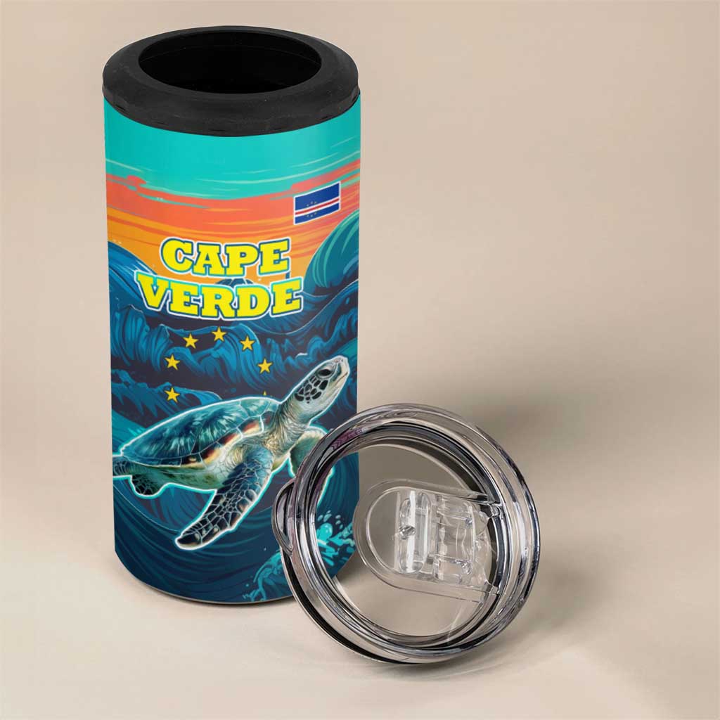 Cape Verde 4 in 1 Can Cooler Tumbler with Loggerhead Sea Turtle Ocean Sunset Spirit TS04
