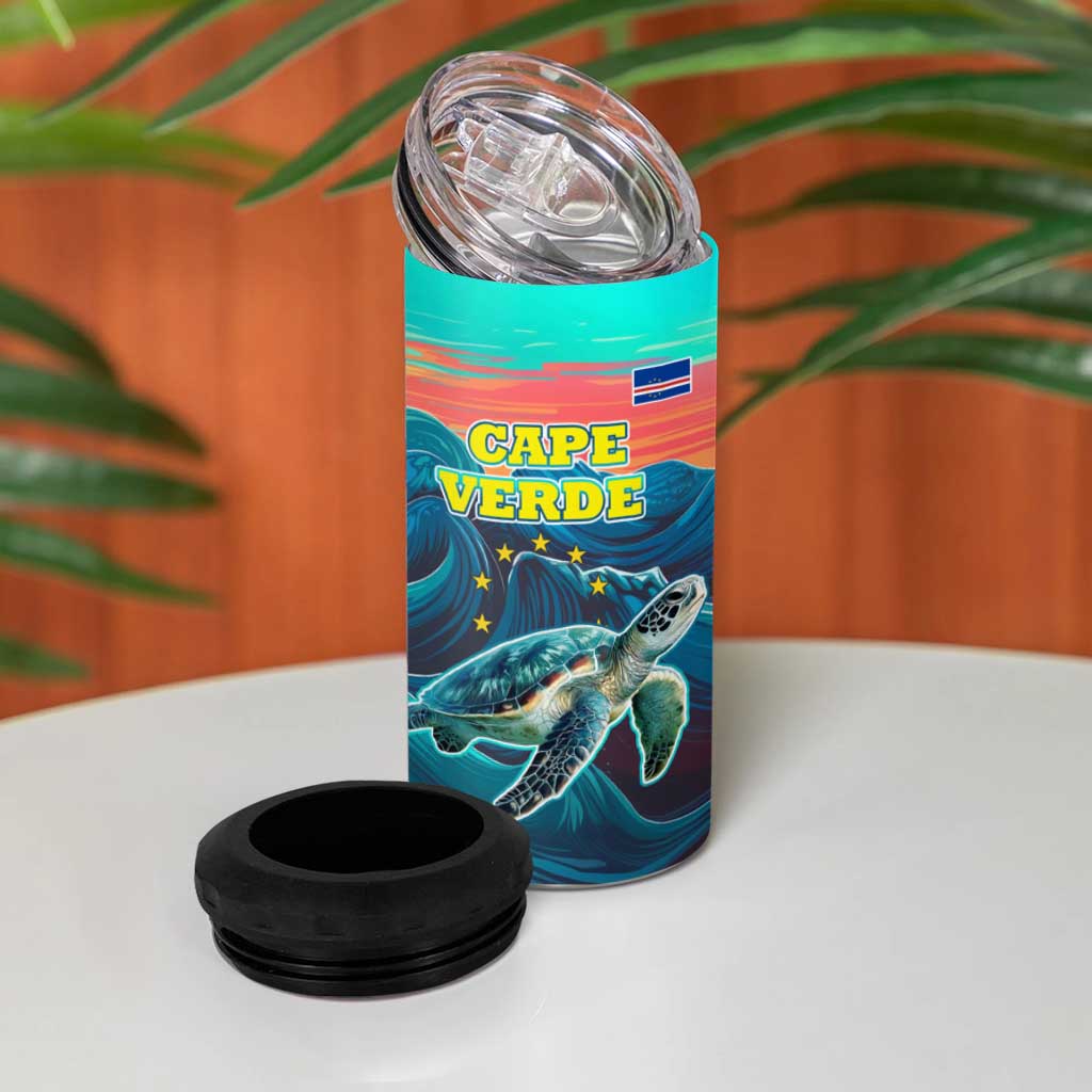 Cape Verde 4 in 1 Can Cooler Tumbler with Loggerhead Sea Turtle Ocean Sunset Spirit TS04