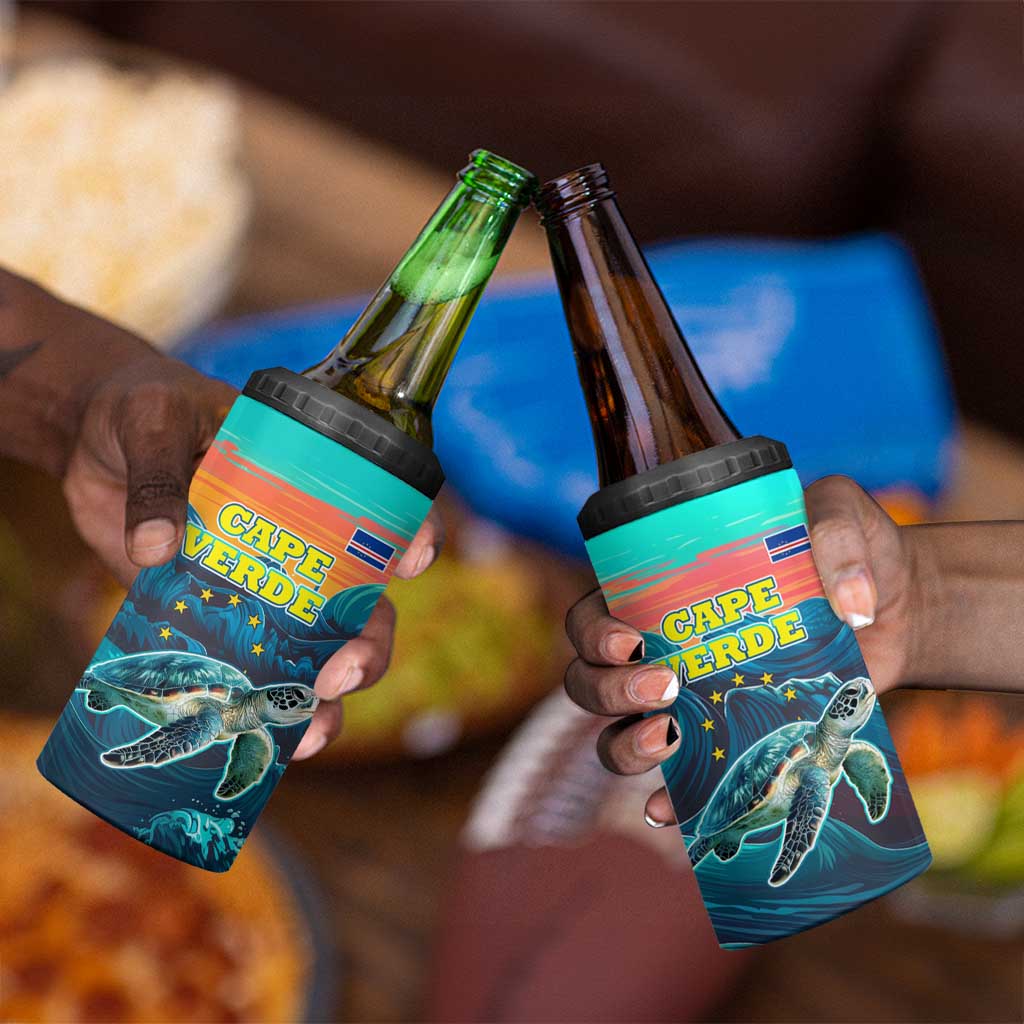 Cape Verde 4 in 1 Can Cooler Tumbler with Loggerhead Sea Turtle Ocean Sunset Spirit TS04