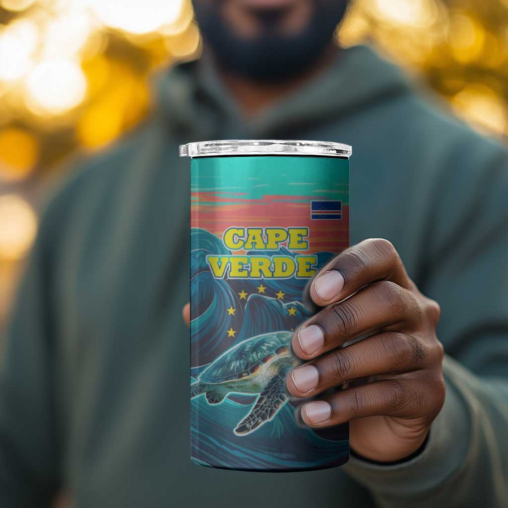Cape Verde 4 in 1 Can Cooler Tumbler with Loggerhead Sea Turtle Ocean Sunset Spirit TS04