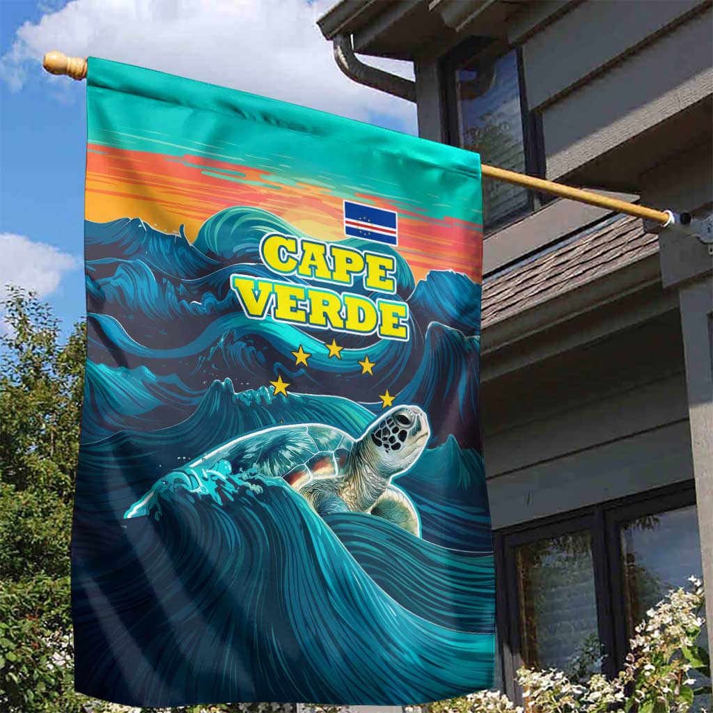 Cape Verde Garden Flag with Loggerhead Sea Turtle Ocean Sunset Spirit TS04