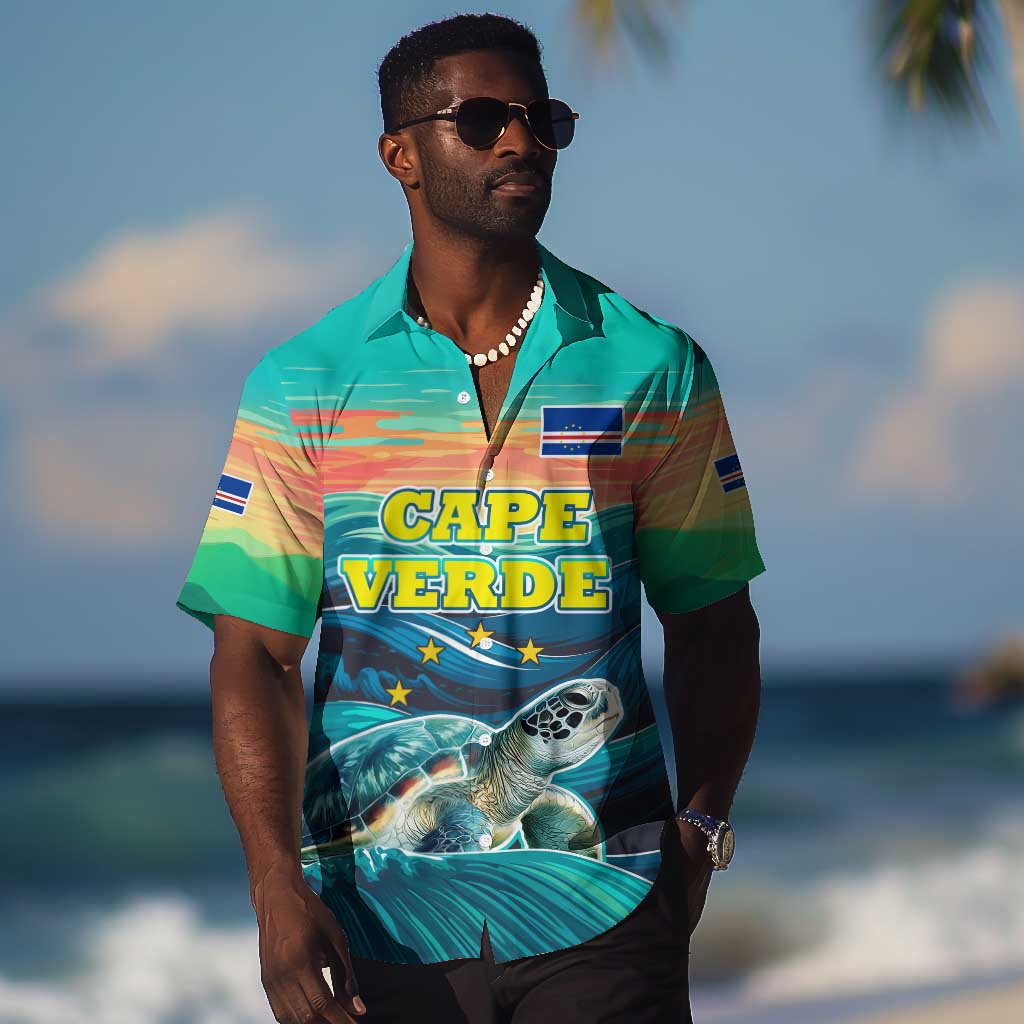 Cape Verde Hawaiian Shirt with Loggerhead Sea Turtle Ocean Sunset Spirit TS04