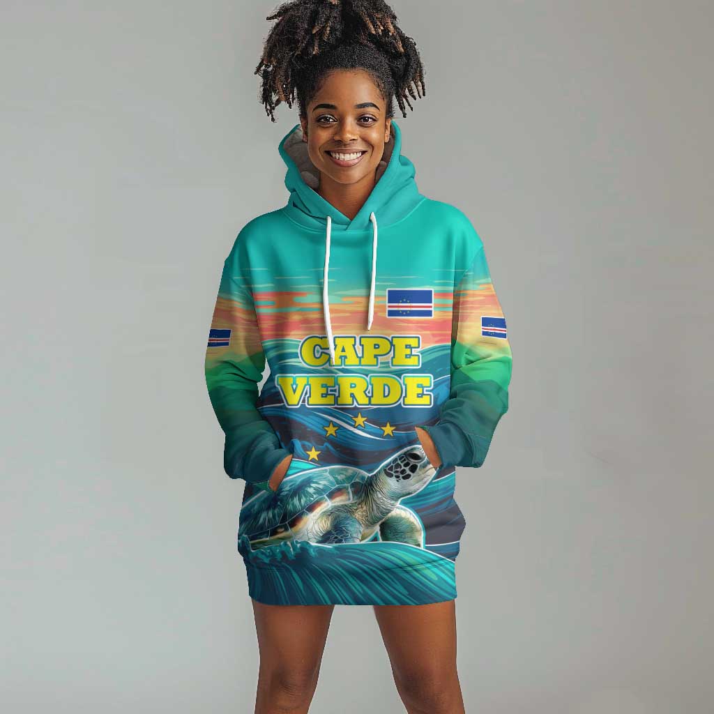 Cape Verde Hoodie Dress with Loggerhead Sea Turtle Ocean Sunset Spirit TS04