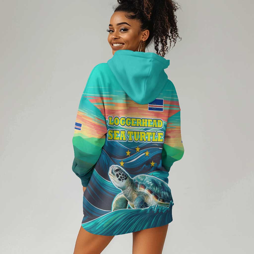 Cape Verde Hoodie Dress with Loggerhead Sea Turtle Ocean Sunset Spirit TS04