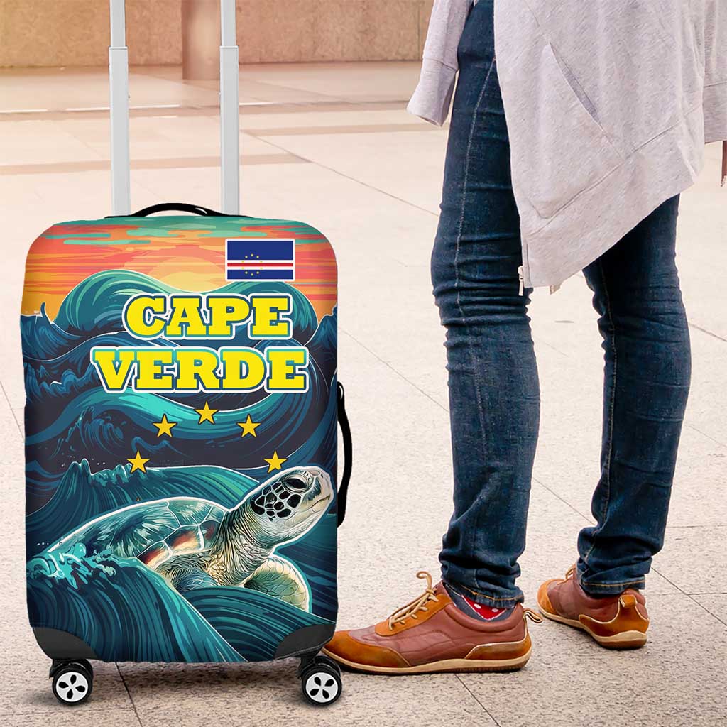 Cape Verde Luggage Cover with Loggerhead Sea Turtle Ocean Sunset Spirit TS04