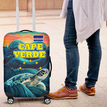 Cape Verde Luggage Cover with Loggerhead Sea Turtle Ocean Sunset Spirit TS04