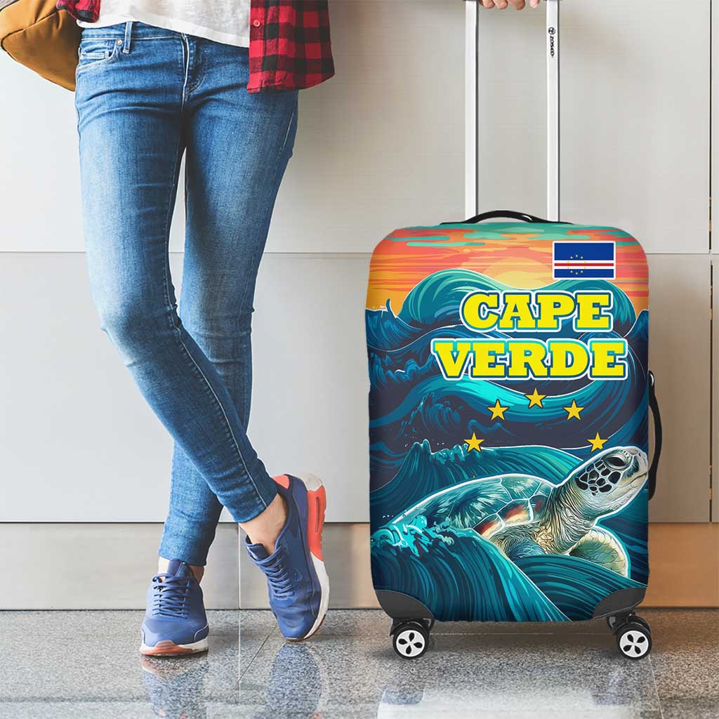 Cape Verde Luggage Cover with Loggerhead Sea Turtle Ocean Sunset Spirit TS04