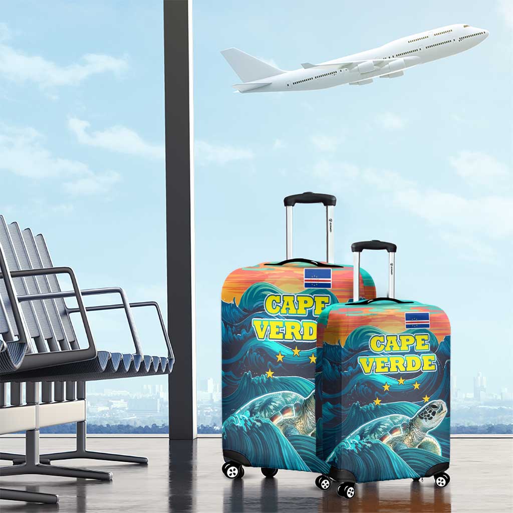 Cape Verde Luggage Cover with Loggerhead Sea Turtle Ocean Sunset Spirit TS04