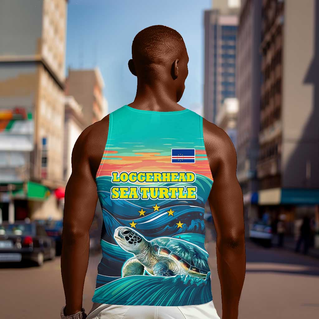 Cape Verde Men Tank Top with Loggerhead Sea Turtle Ocean Sunset Spirit TS04