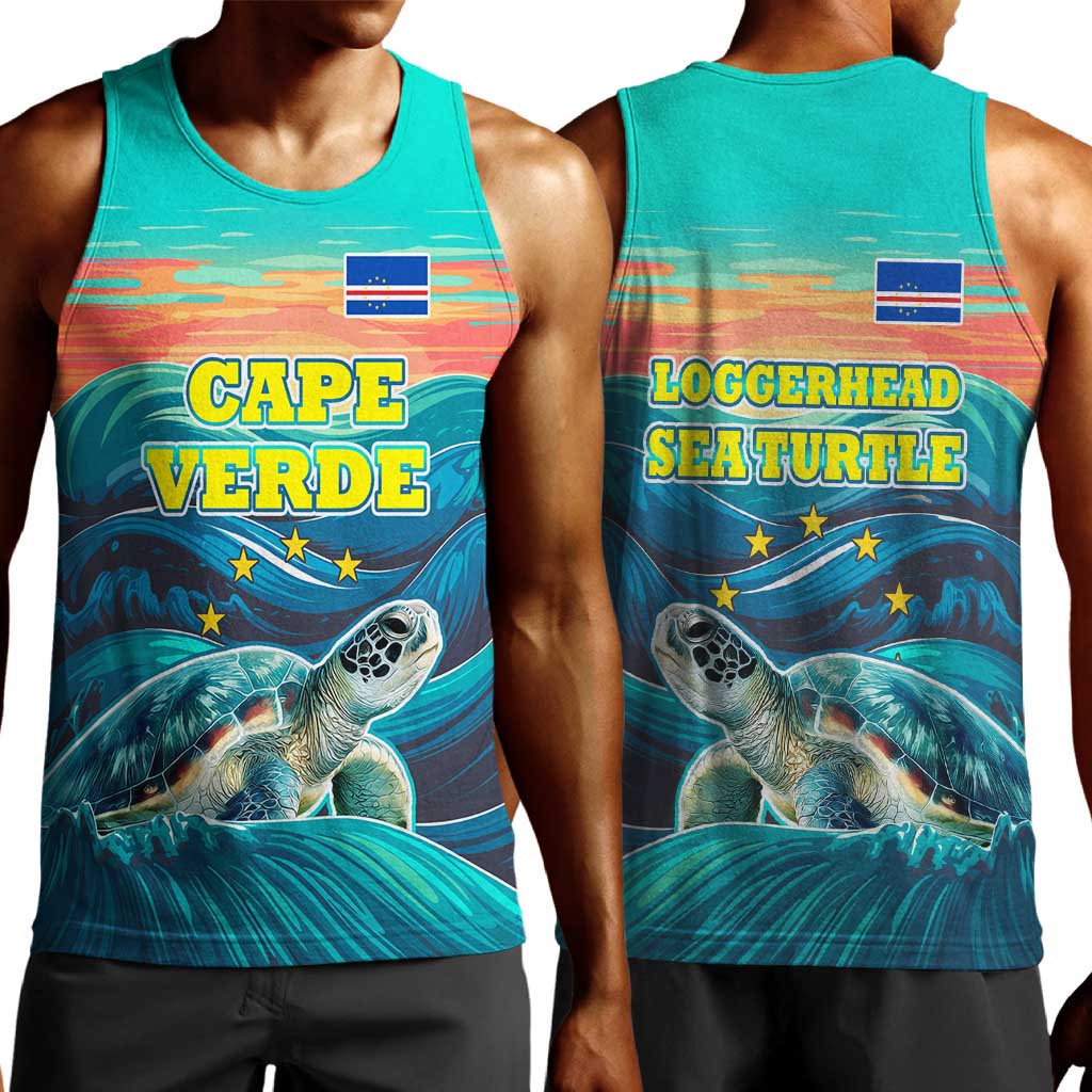 Cape Verde Men Tank Top with Loggerhead Sea Turtle Ocean Sunset Spirit TS04