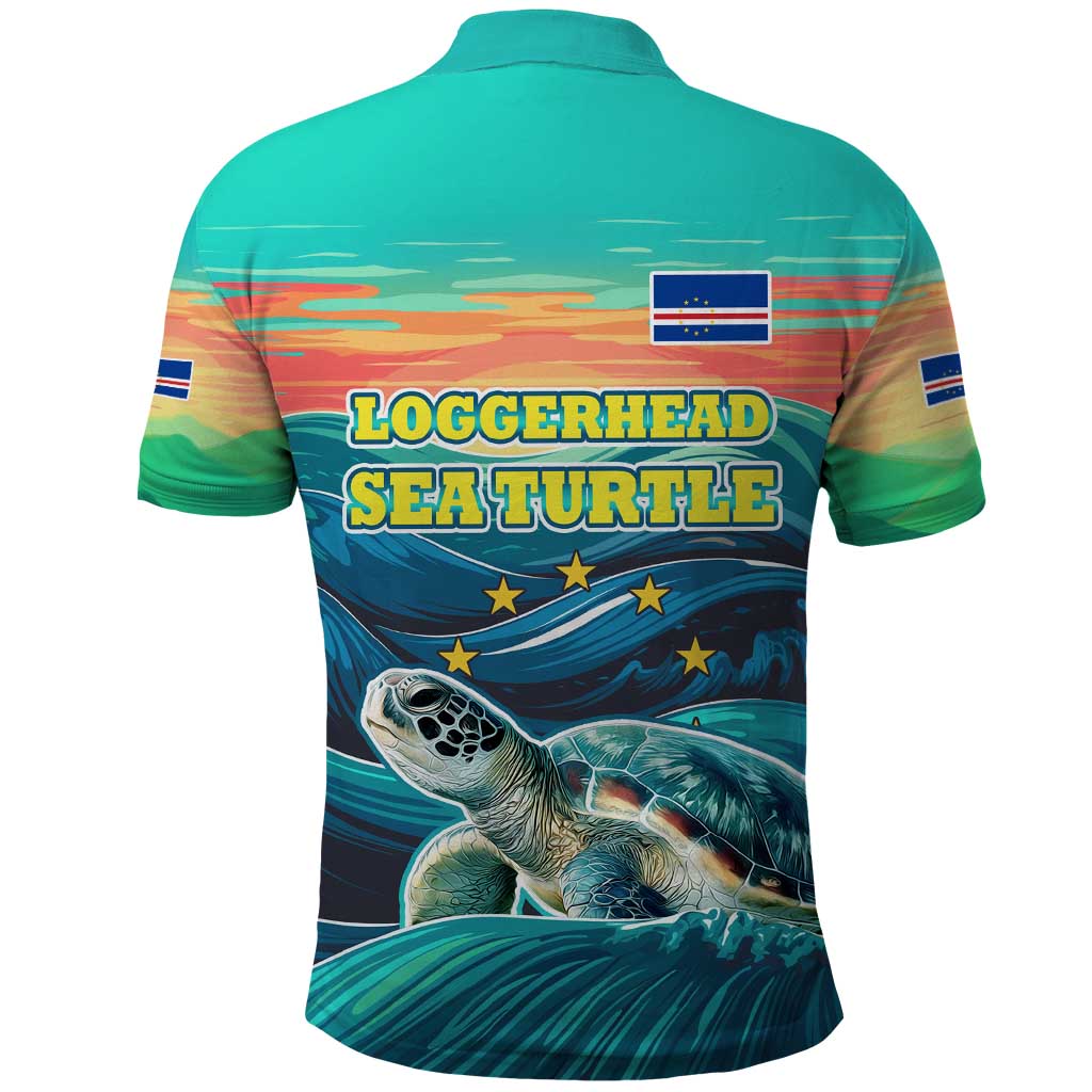 Cape Verde Polo Shirt with Loggerhead Sea Turtle Ocean Sunset Spirit TS04