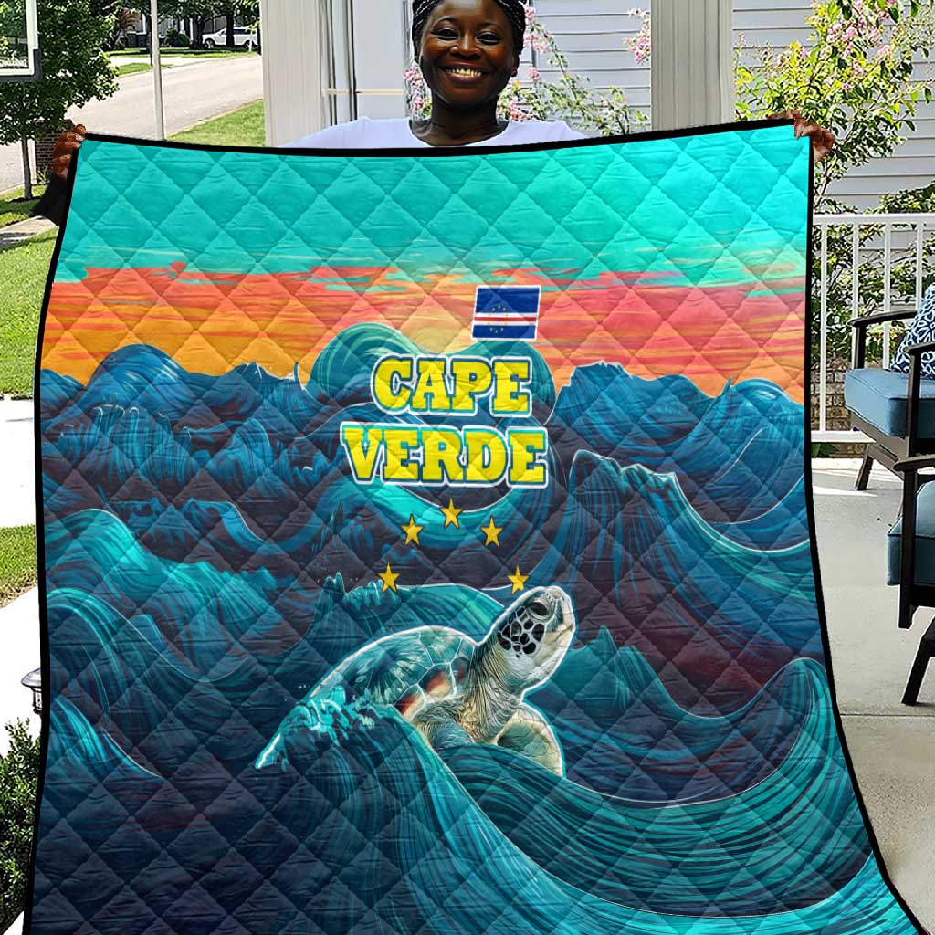Cape Verde Quilt with Loggerhead Sea Turtle Ocean Sunset Spirit TS04