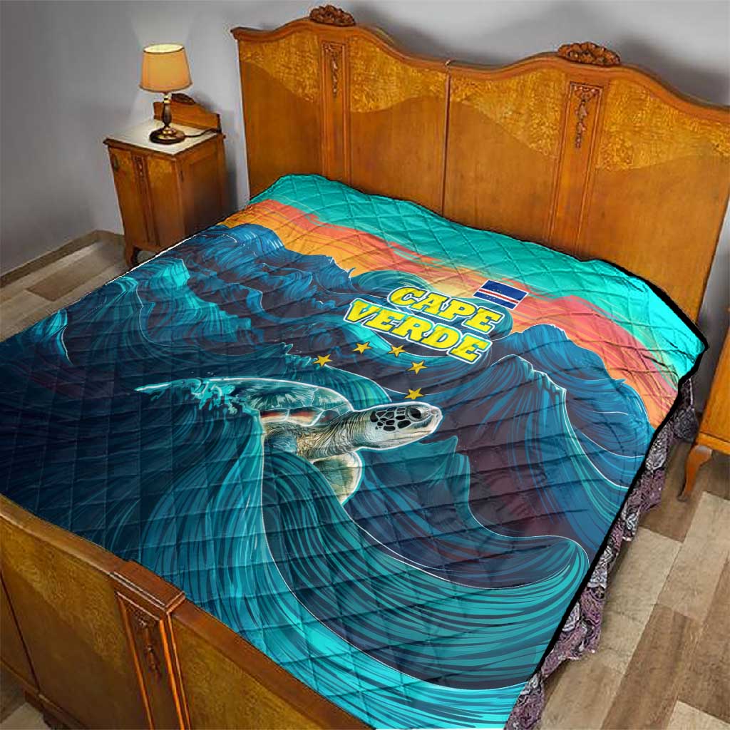 Cape Verde Quilt with Loggerhead Sea Turtle Ocean Sunset Spirit TS04