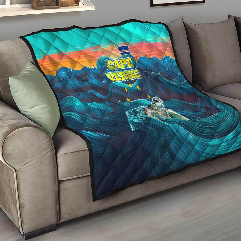 Cape Verde Quilt with Loggerhead Sea Turtle Ocean Sunset Spirit TS04