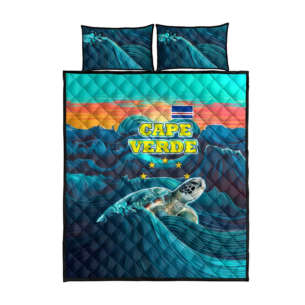 Cape Verde Quilt Bed Set with Loggerhead Sea Turtle Ocean Sunset Spirit TS04