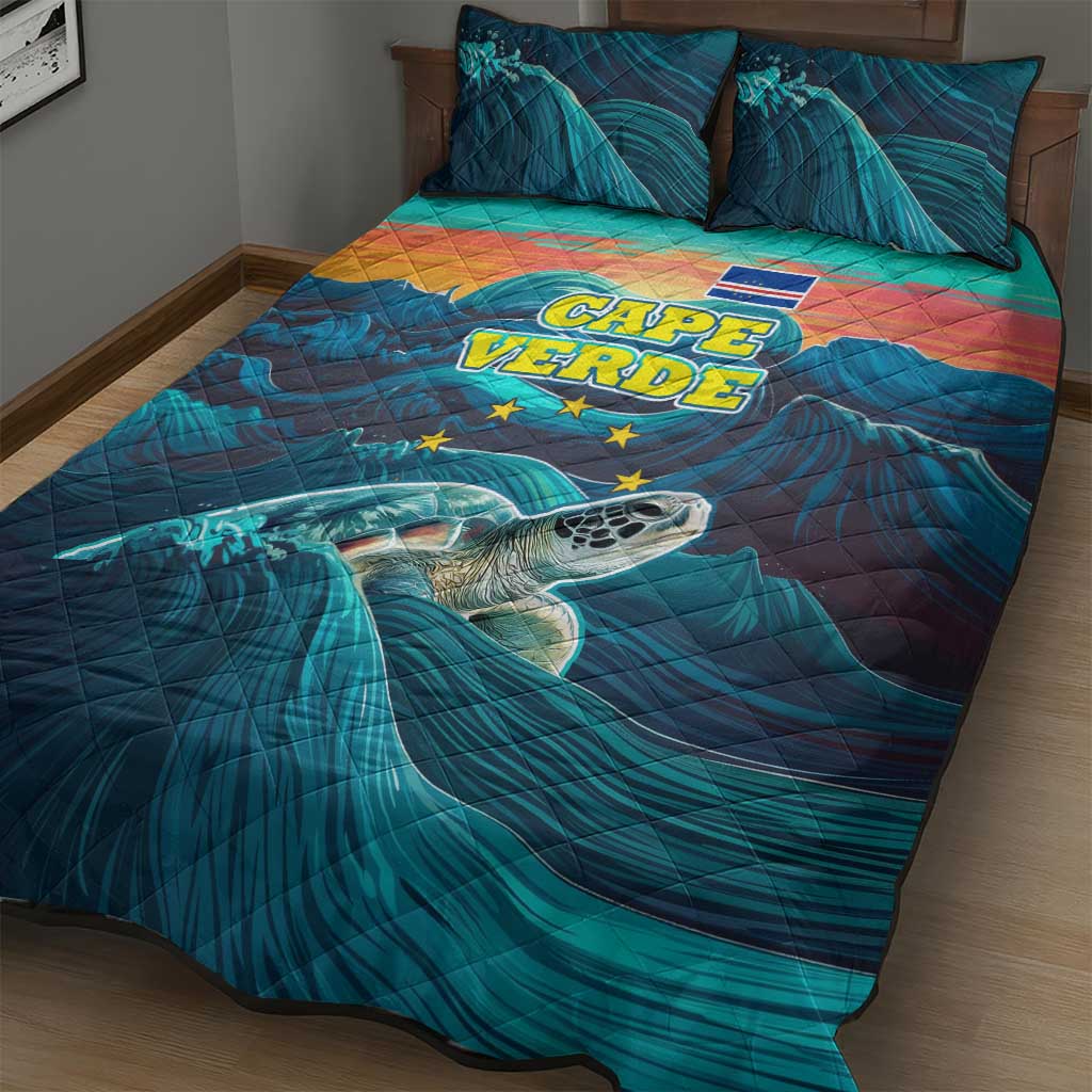 Cape Verde Quilt Bed Set with Loggerhead Sea Turtle Ocean Sunset Spirit TS04