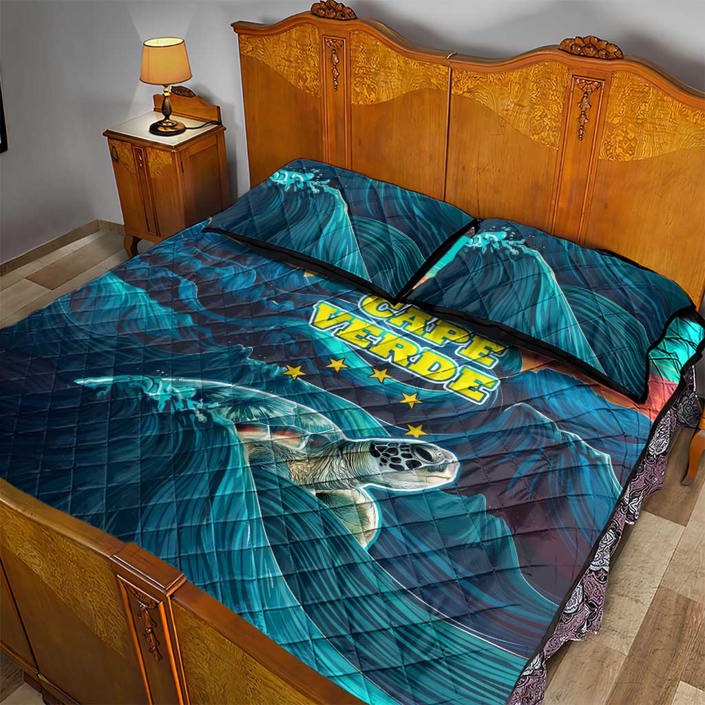 Cape Verde Quilt Bed Set with Loggerhead Sea Turtle Ocean Sunset Spirit TS04