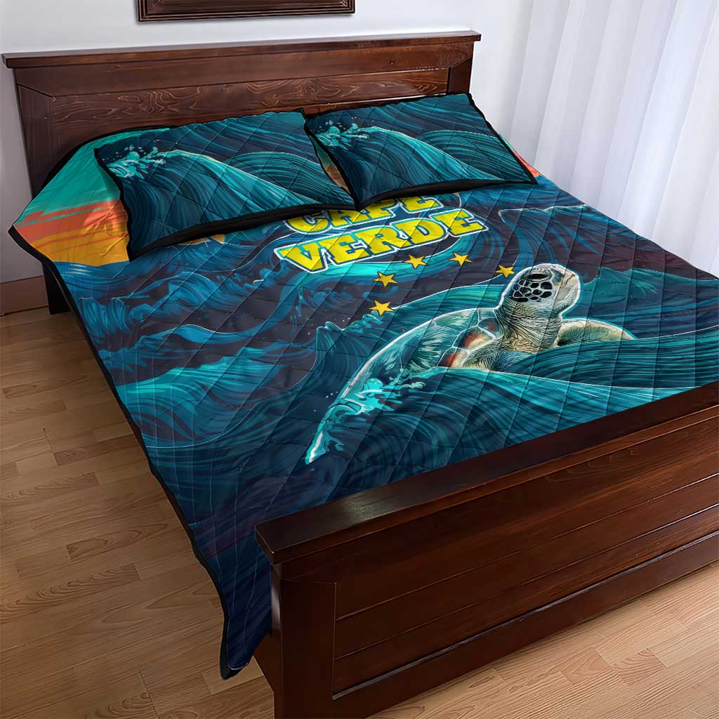 Cape Verde Quilt Bed Set with Loggerhead Sea Turtle Ocean Sunset Spirit TS04
