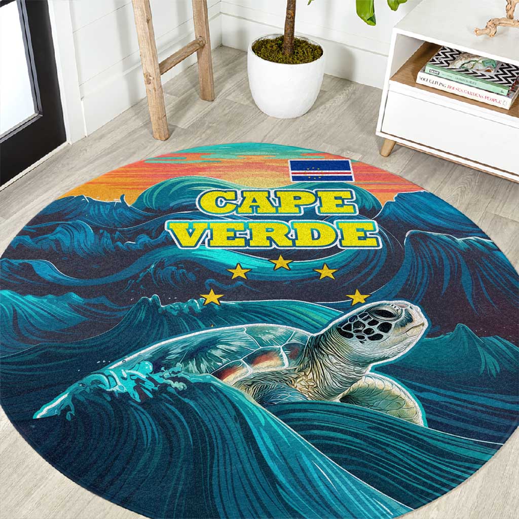 Cape Verde Round Carpet with Loggerhead Sea Turtle Ocean Sunset Spirit TS04
