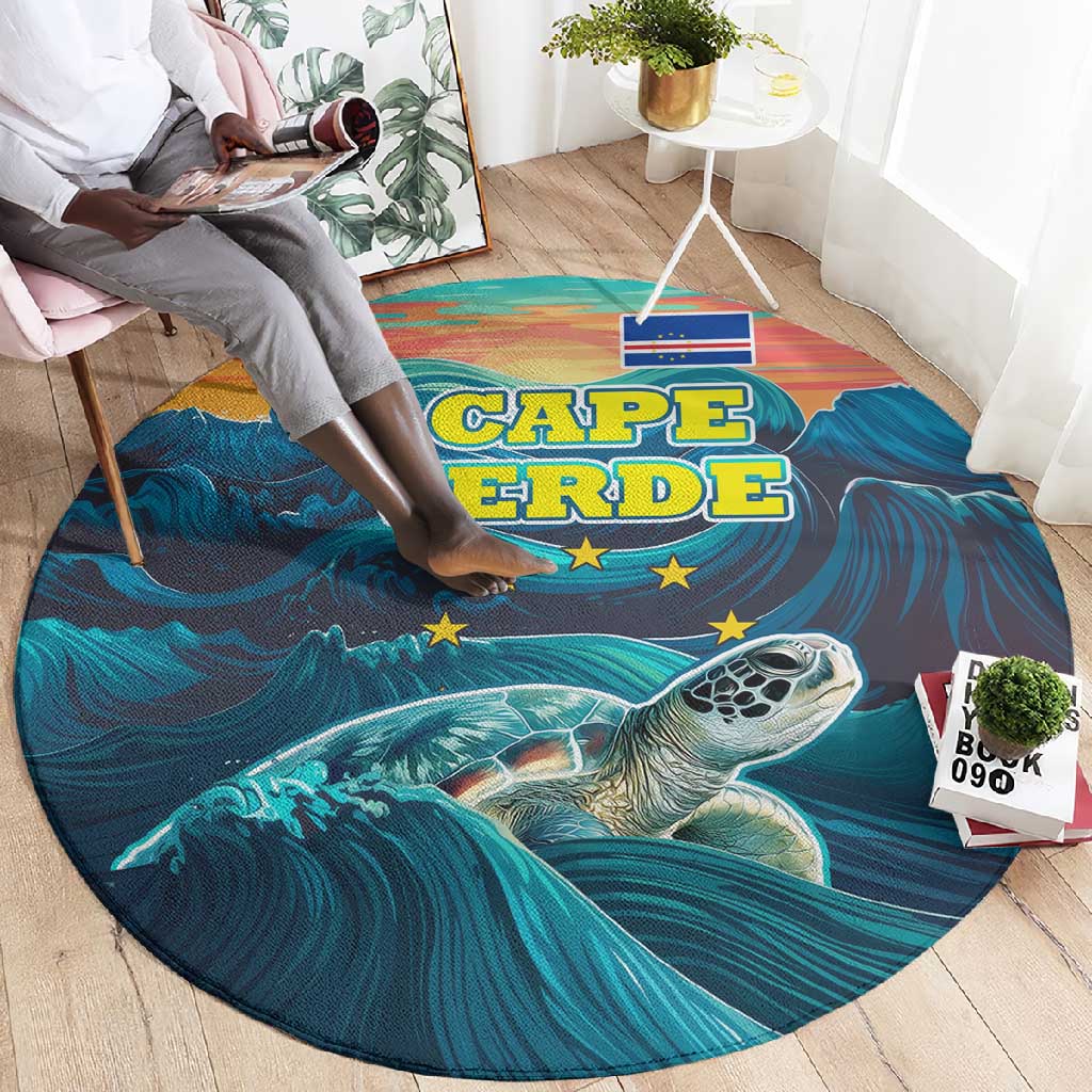 Cape Verde Round Carpet with Loggerhead Sea Turtle Ocean Sunset Spirit TS04