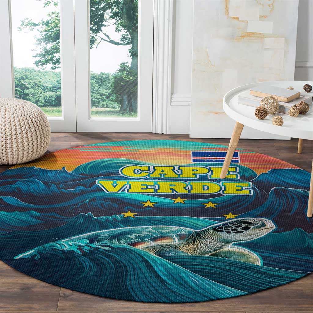 Cape Verde Round Carpet with Loggerhead Sea Turtle Ocean Sunset Spirit TS04