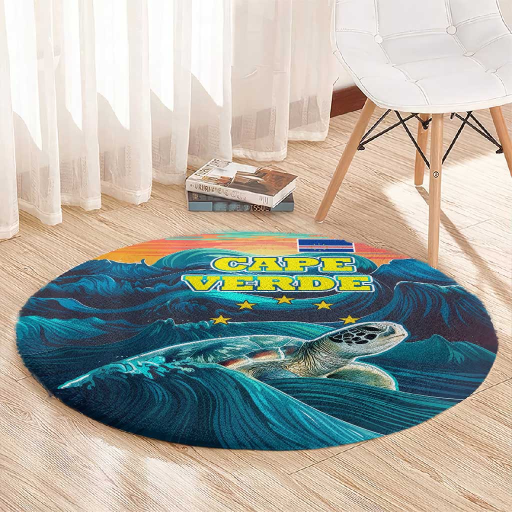 Cape Verde Round Carpet with Loggerhead Sea Turtle Ocean Sunset Spirit TS04