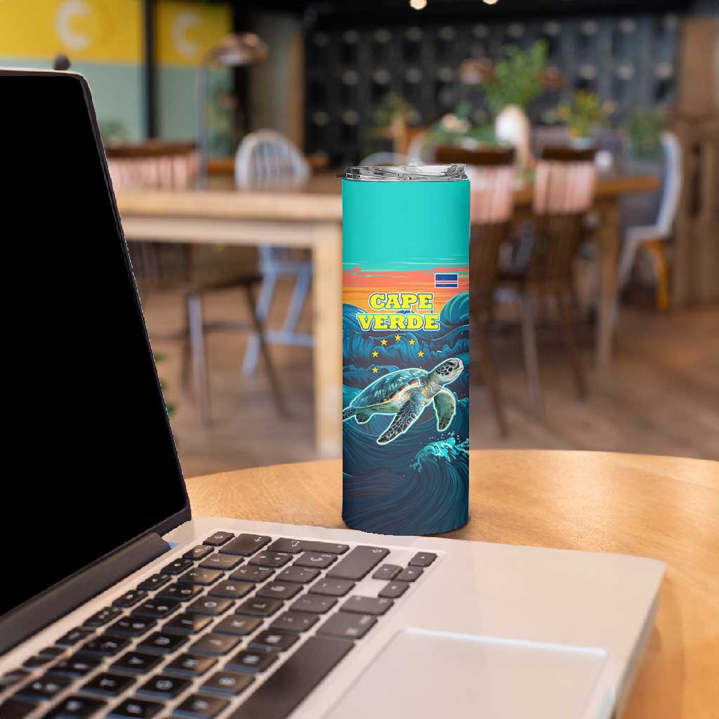 Cape Verde Skinny Tumbler with Loggerhead Sea Turtle Ocean Sunset Spirit TS04