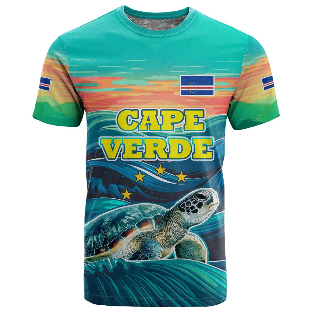 Cape Verde T shirt with Loggerhead Sea Turtle Ocean Sunset Spirit TS04