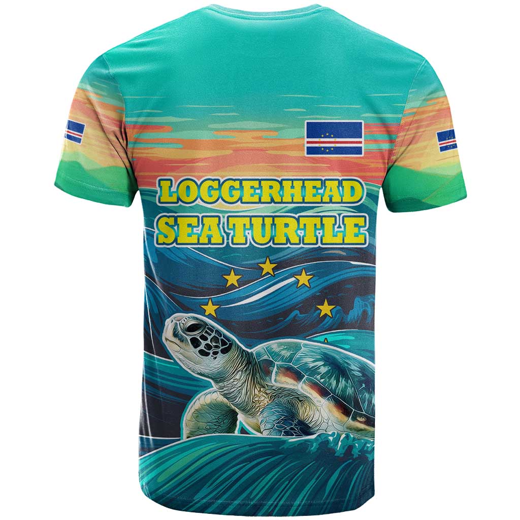 Cape Verde T shirt with Loggerhead Sea Turtle Ocean Sunset Spirit TS04