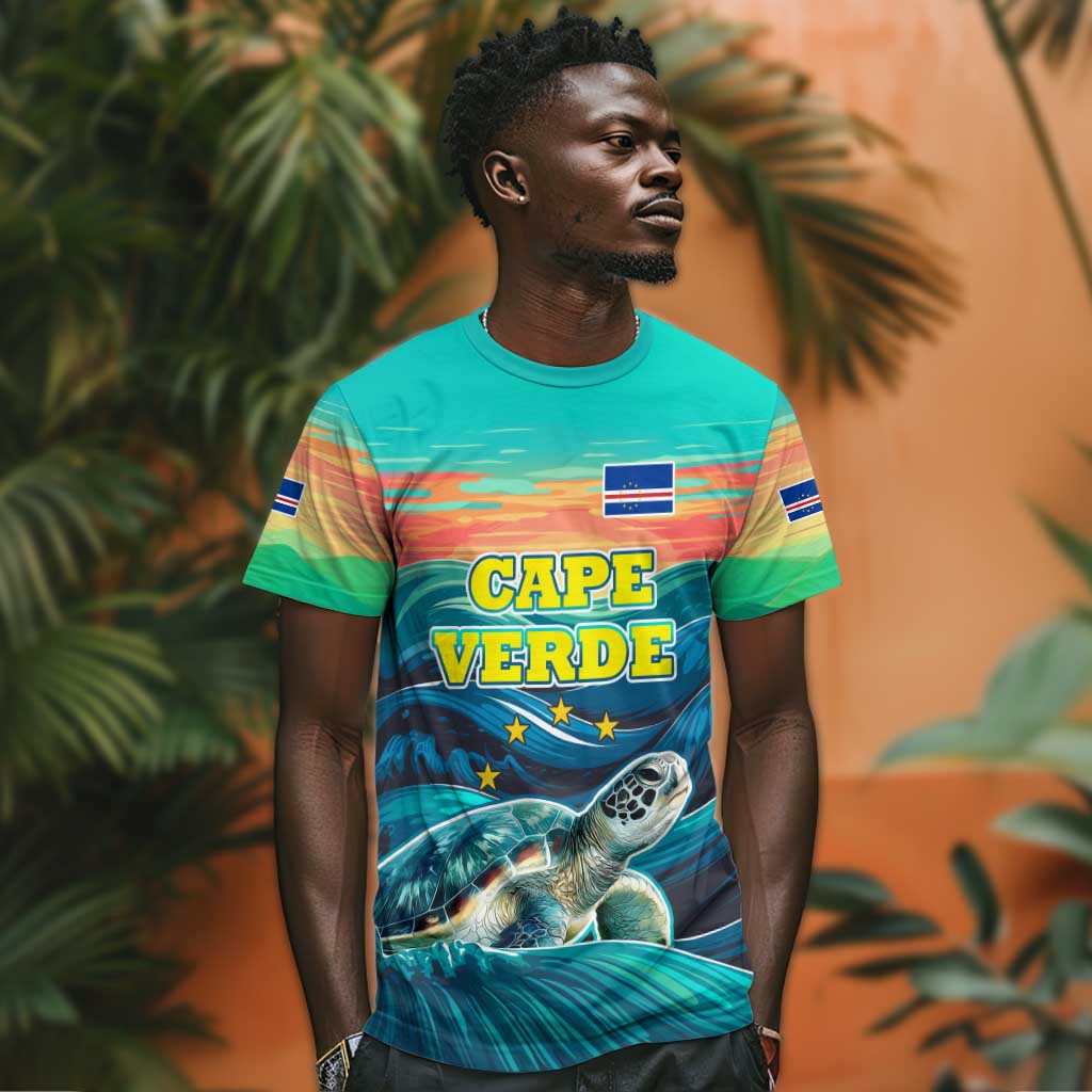 Cape Verde T shirt with Loggerhead Sea Turtle Ocean Sunset Spirit TS04