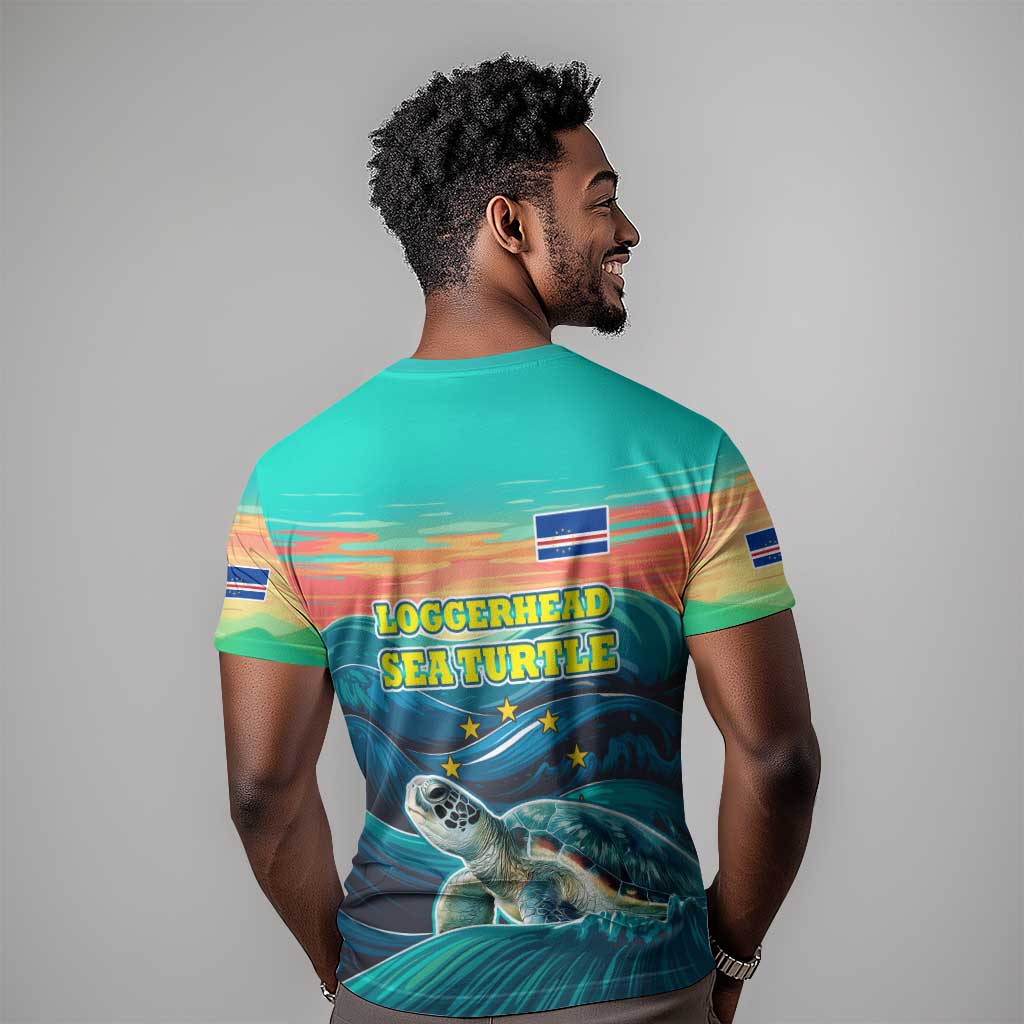 Cape Verde T shirt with Loggerhead Sea Turtle Ocean Sunset Spirit TS04