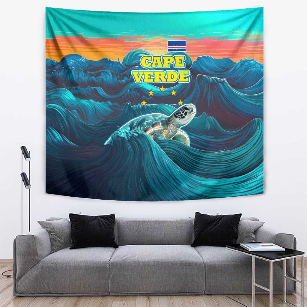 Cape Verde Tapestry with Loggerhead Sea Turtle Ocean Sunset Spirit TS04