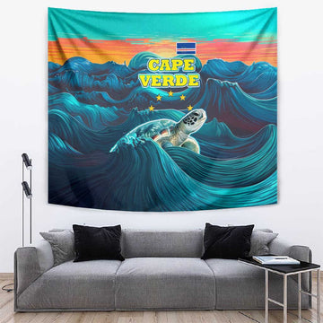 Cape Verde Tapestry with Loggerhead Sea Turtle Ocean Sunset Spirit TS04