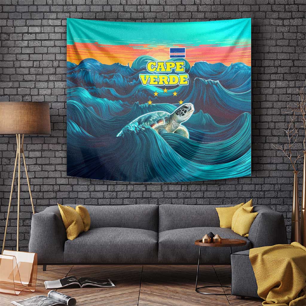 Cape Verde Tapestry with Loggerhead Sea Turtle Ocean Sunset Spirit TS04
