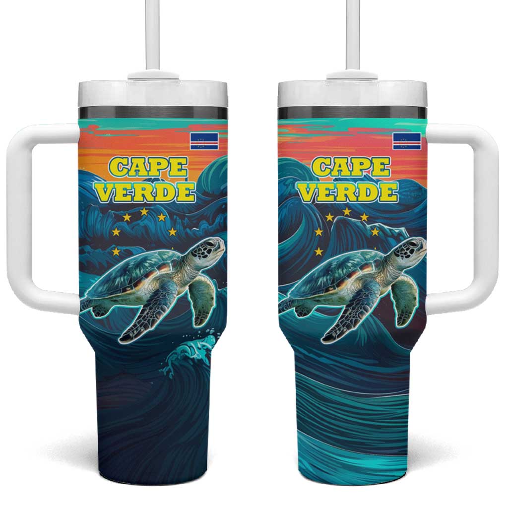 Cape Verde Tumbler With Handle with Loggerhead Sea Turtle Ocean Sunset Spirit TS04