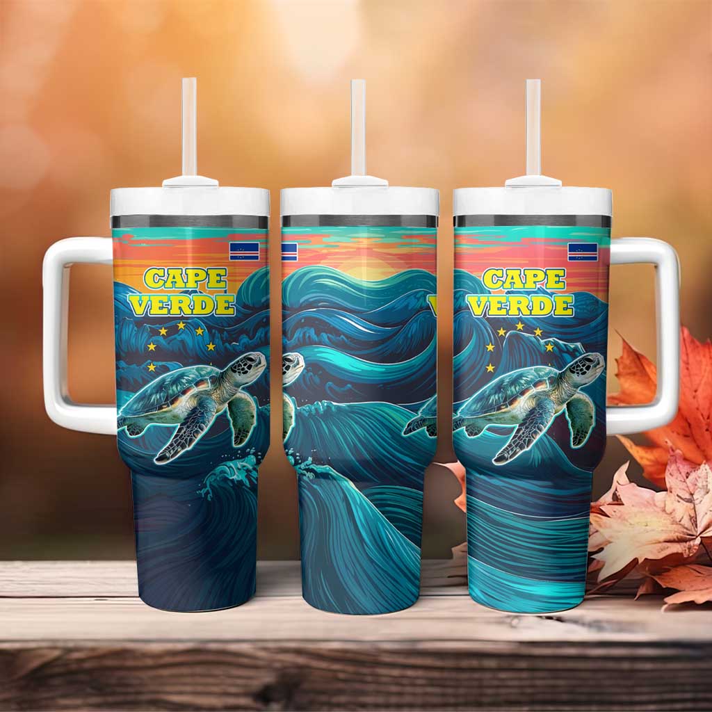Cape Verde Tumbler With Handle with Loggerhead Sea Turtle Ocean Sunset Spirit TS04