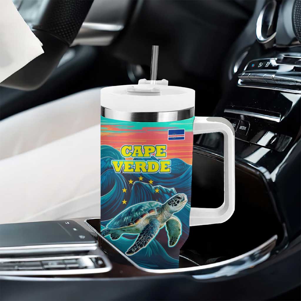 Cape Verde Tumbler With Handle with Loggerhead Sea Turtle Ocean Sunset Spirit TS04