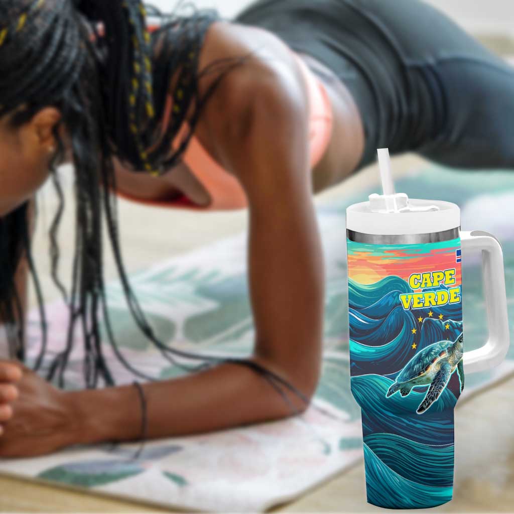 Cape Verde Tumbler With Handle with Loggerhead Sea Turtle Ocean Sunset Spirit TS04