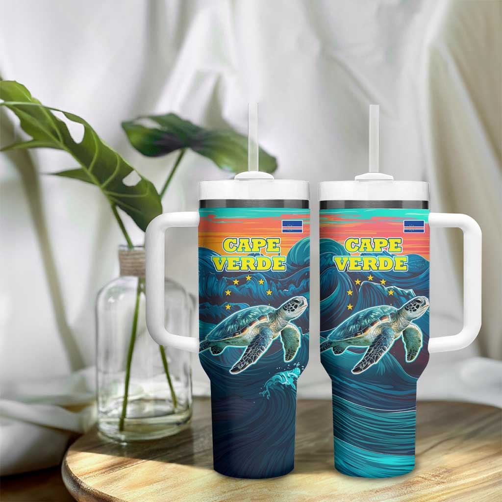 Cape Verde Tumbler With Handle with Loggerhead Sea Turtle Ocean Sunset Spirit TS04