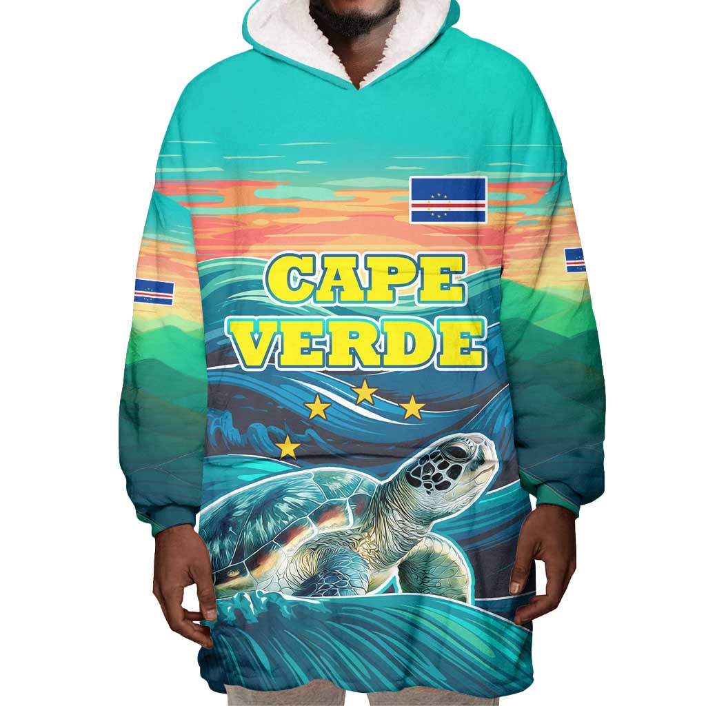 Cape Verde Wearable Blanket Hoodie with Loggerhead Sea Turtle Ocean Sunset Spirit TS04