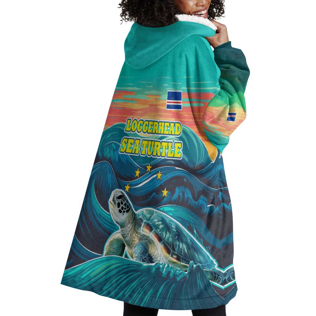 Cape Verde Wearable Blanket Hoodie with Loggerhead Sea Turtle Ocean Sunset Spirit TS04