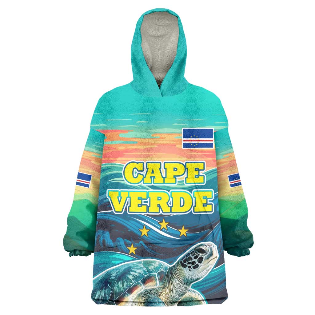 Cape Verde Wearable Blanket Hoodie with Loggerhead Sea Turtle Ocean Sunset Spirit TS04