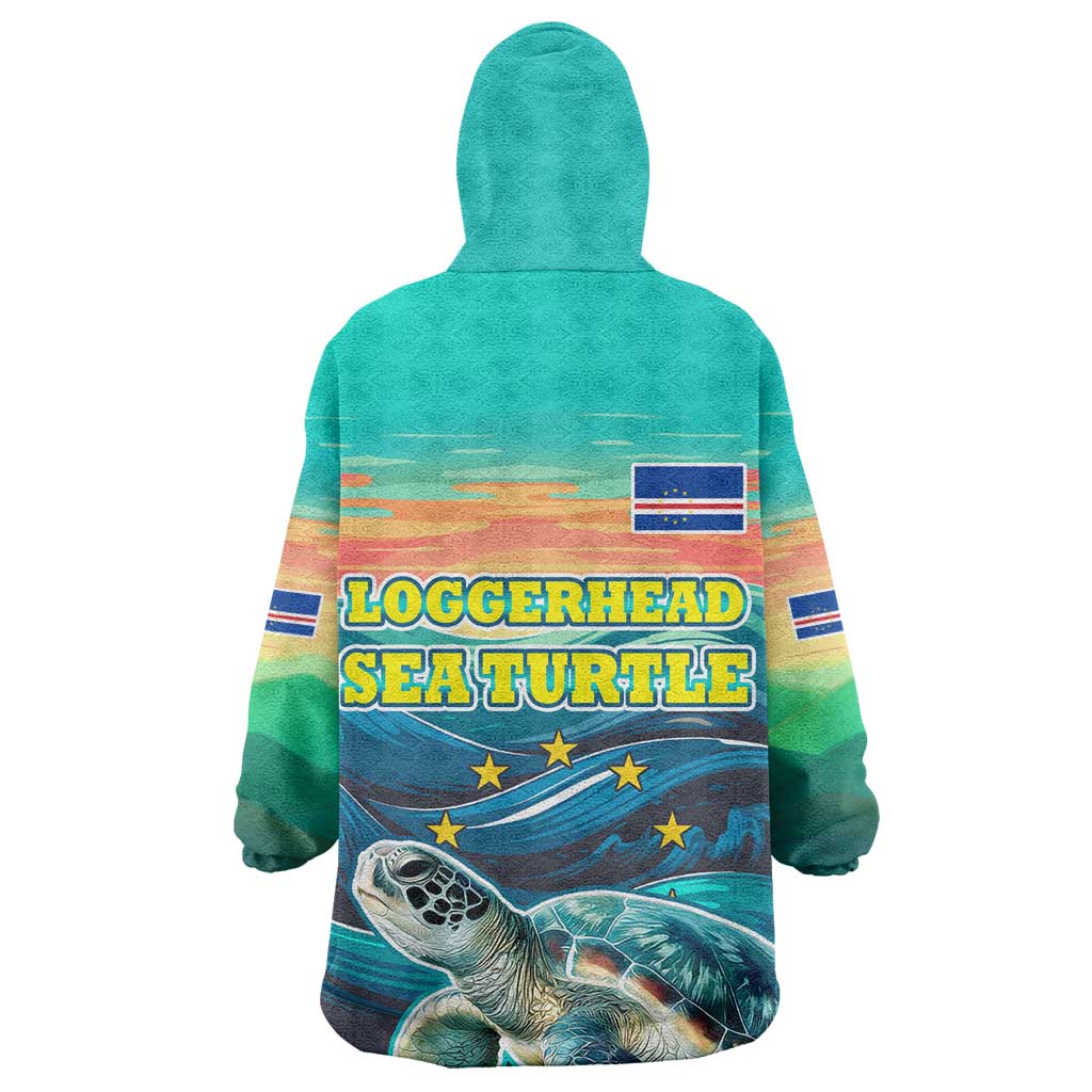 Cape Verde Wearable Blanket Hoodie with Loggerhead Sea Turtle Ocean Sunset Spirit TS04