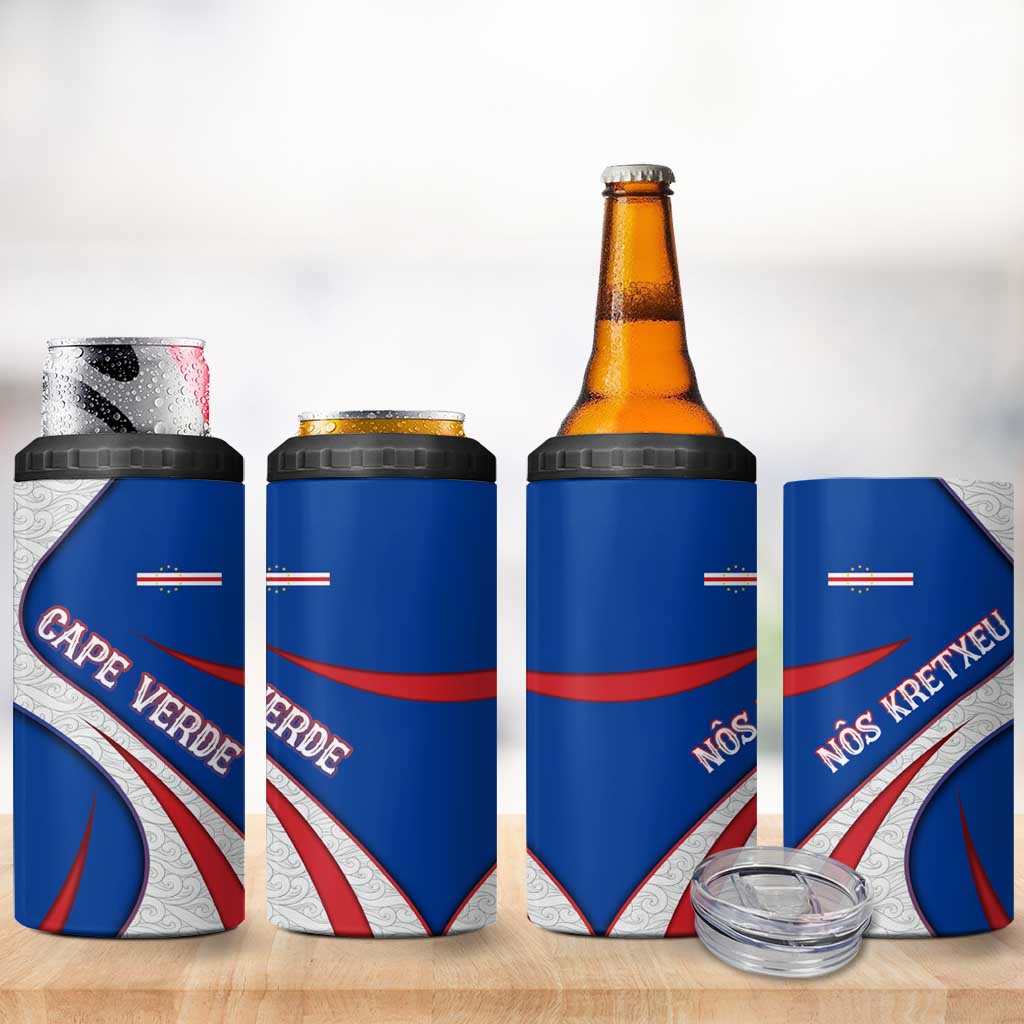 Cape Verde 4 in 1 Can Cooler Tumbler with Blue Red Flag Nós Kretxeu Spirit TS04