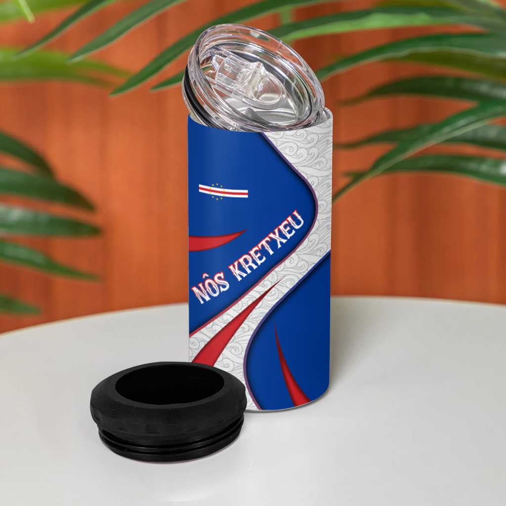 Cape Verde 4 in 1 Can Cooler Tumbler with Blue Red Flag Nós Kretxeu Spirit TS04
