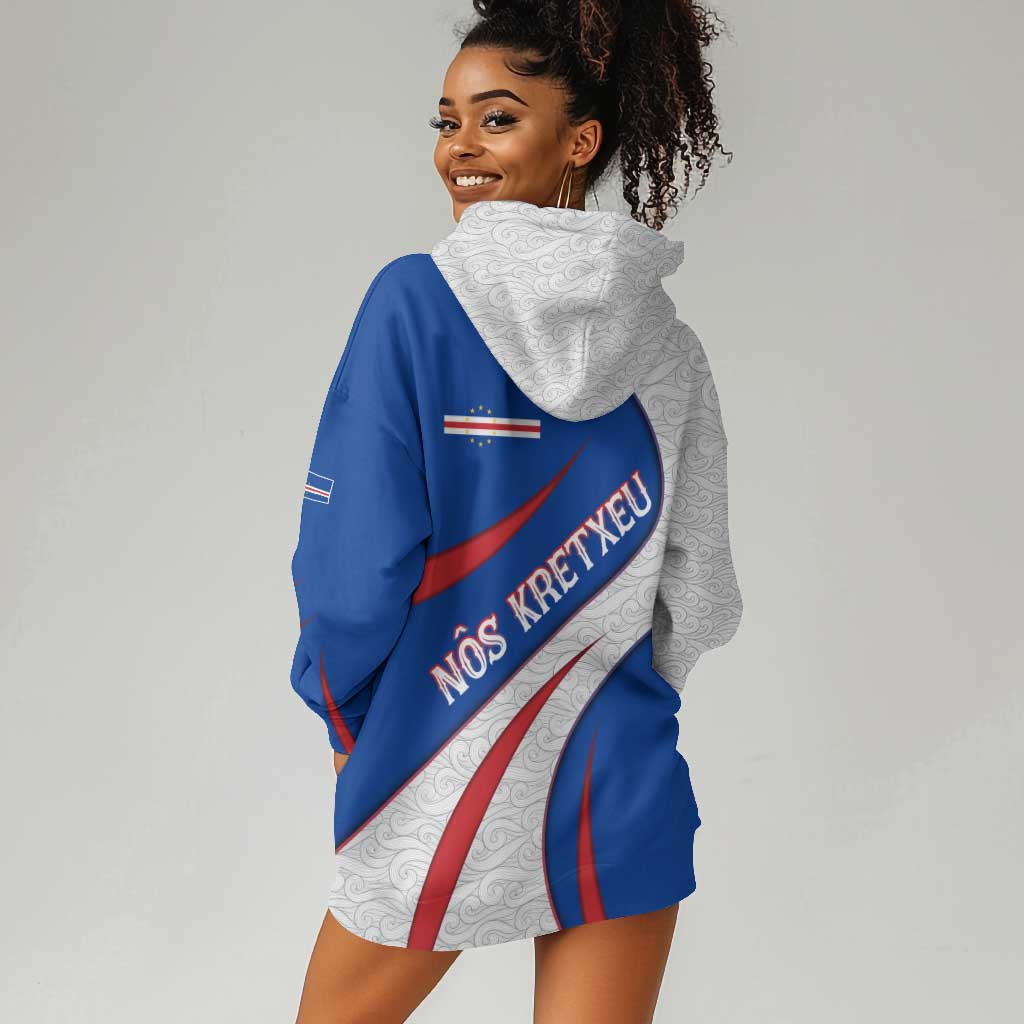 Cape Verde Hoodie Dress with Blue Red Flag Nós Kretxeu Spirit TS04
