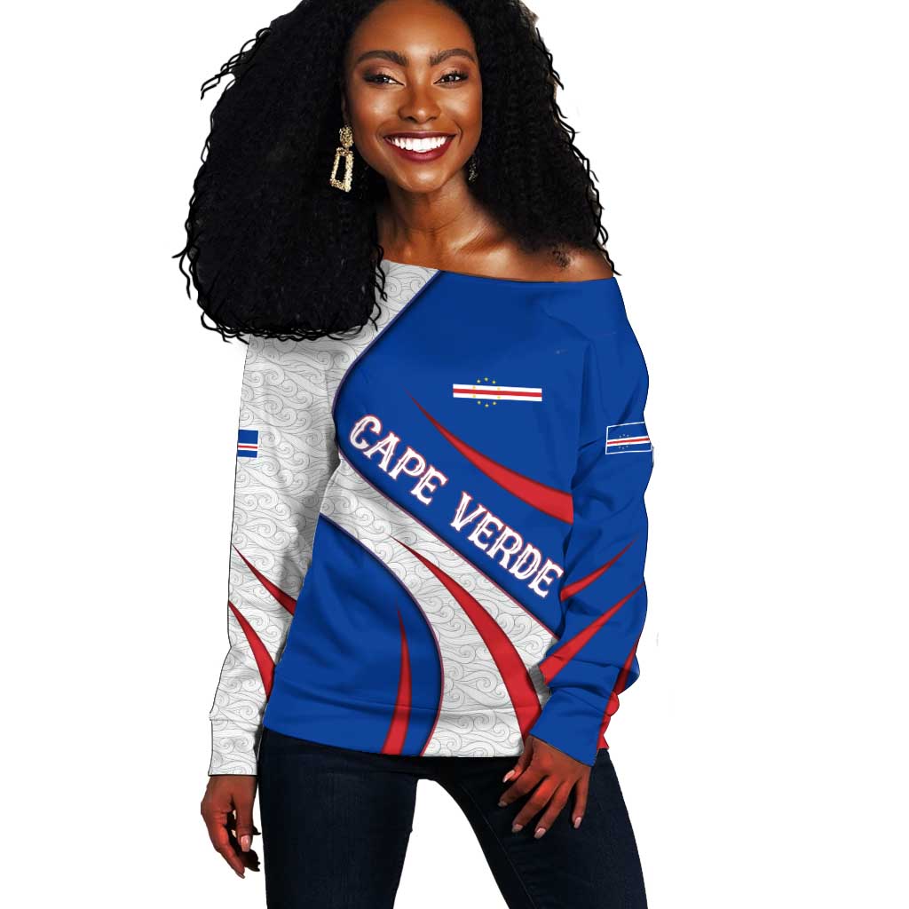Cape Verde Off Shoulder Sweater with Blue Red Flag Nós Kretxeu Spirit TS04
