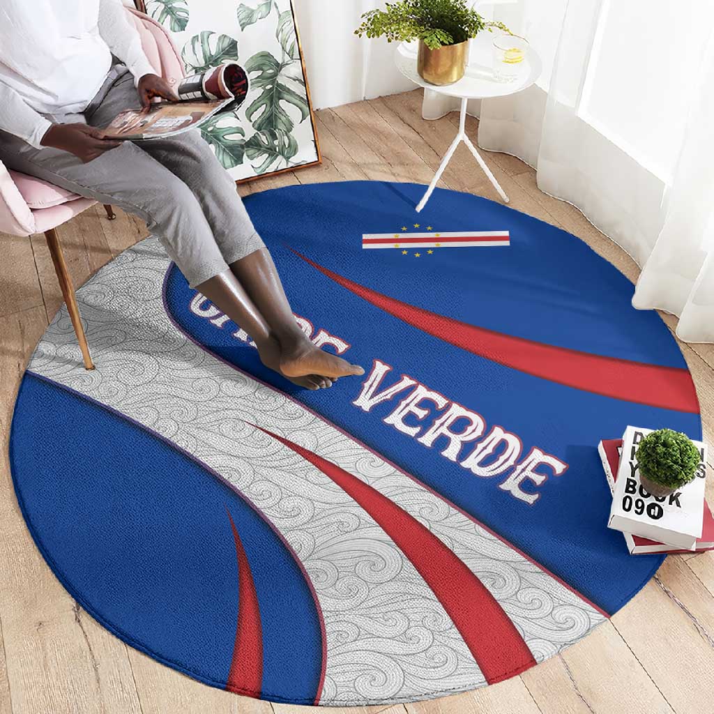 Cape Verde Round Carpet with Blue Red Flag Nós Kretxeu Spirit TS04