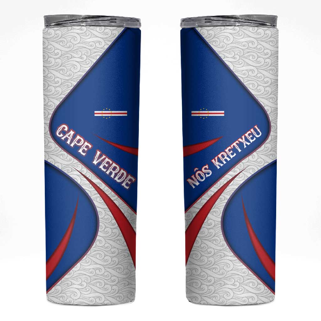 Cape Verde Skinny Tumbler with Blue Red Flag Nós Kretxeu Spirit TS04