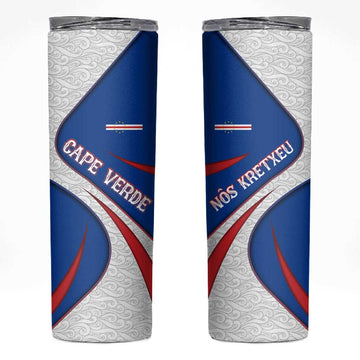 Cape Verde Skinny Tumbler with Blue Red Flag Nós Kretxeu Spirit TS04